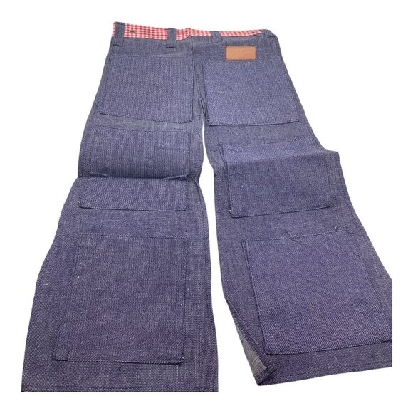 Denim Shoe Bag Unisex Red Gingham Trim & Multiple Pockets For 3 Pair of Shoes - Picture 4 of 13